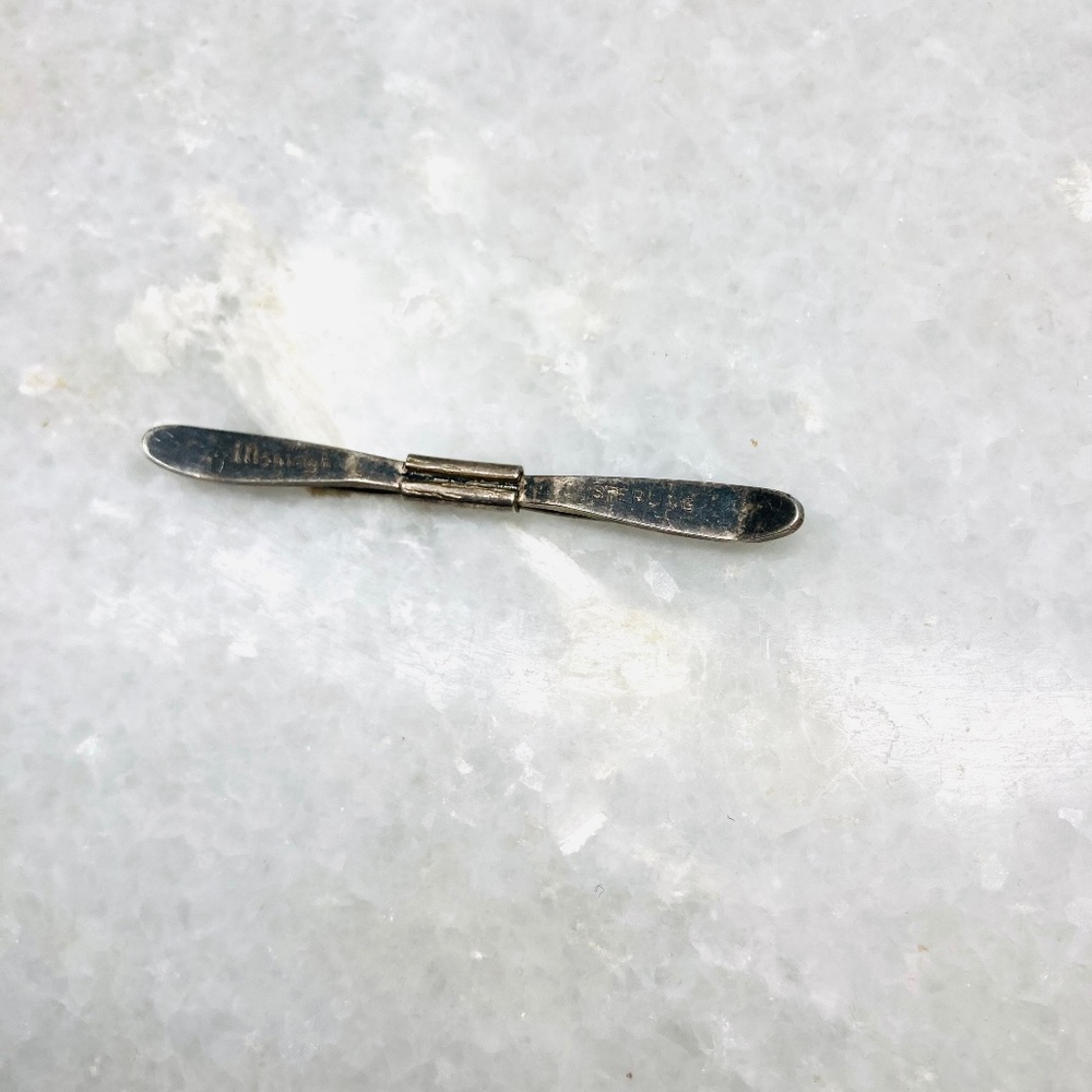 Vintage Manleigh Sterling Tie Bar Rustic Wedding Clasp Patina Mens Gift 1.75”